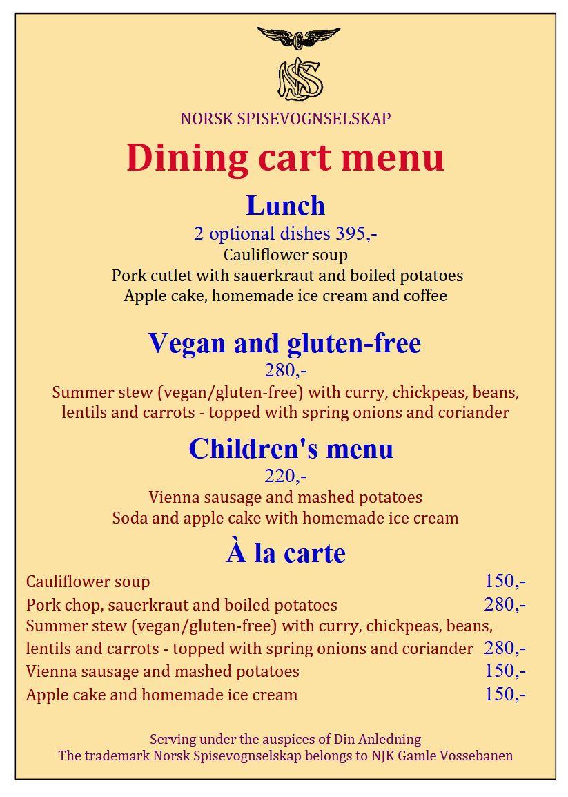 dining car menu